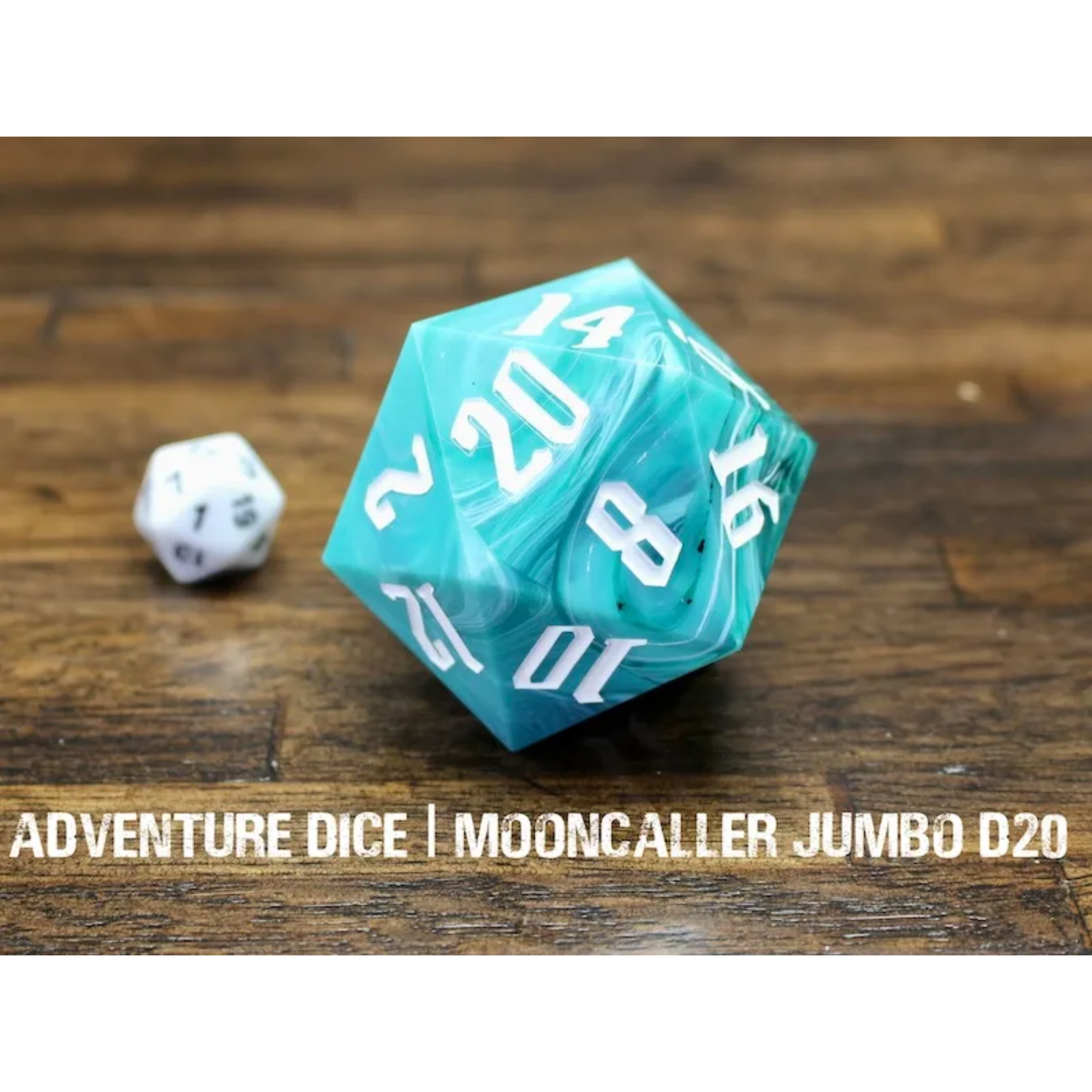 Mooncaller Jumbo D20 swirl blue with white numbers